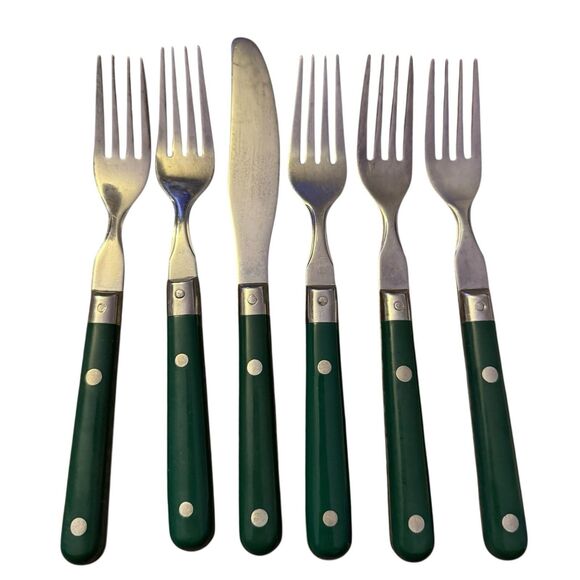 WF Washington Forge Mardi Gras Flatware Green MCM Stainless 6-Piece Fork Knife - Picture 4 of 13